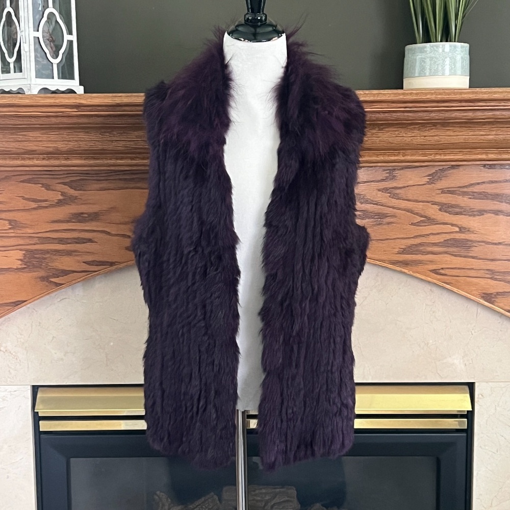 Conrad C Collection‎ Purple Rabbit Fur Open Front Vest Size Medium NWOT